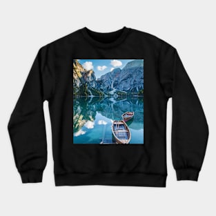 Calm boats in a lake through the mountains Crewneck Sweatshirt